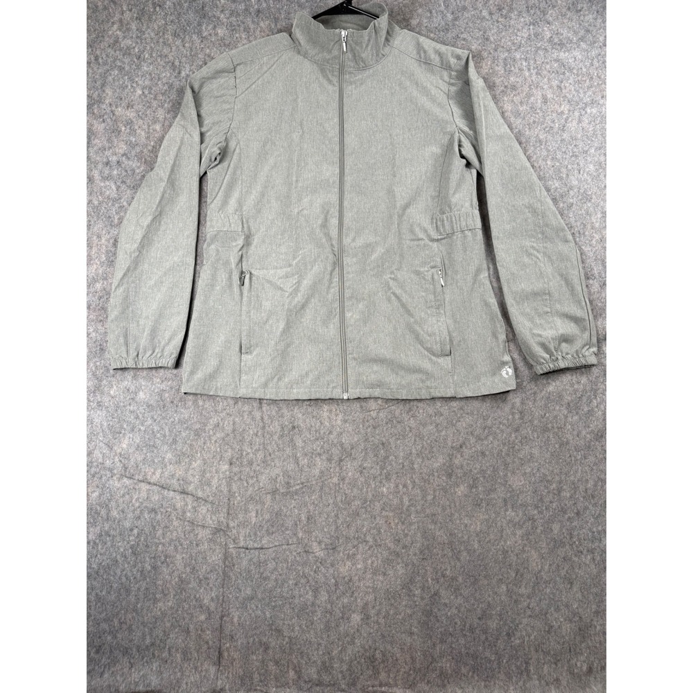 Hang Ten Jacket Women Size Large Gray Full‎ Zip Windbreaker Mock Neck Coastal